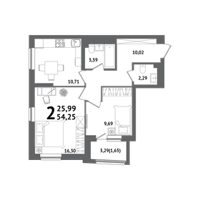 Квартира 54,3 м², 2-комнатная - изображение 1