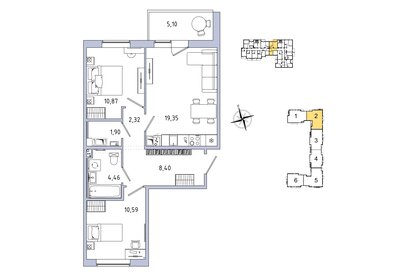 Квартира 60,4 м², 2-комнатная - изображение 1
