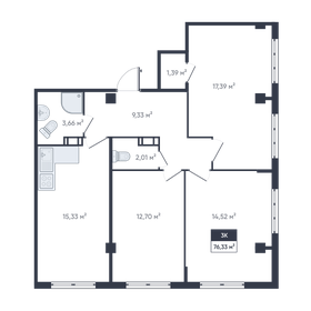 Квартира 77,1 м², 3-комнатная - изображение 1