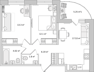 Квартира 54,1 м², 2-комнатная - изображение 1