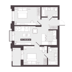 Квартира 68,9 м², 3-комнатная - изображение 1