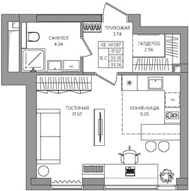 Квартира 33,4 м², студия - изображение 1