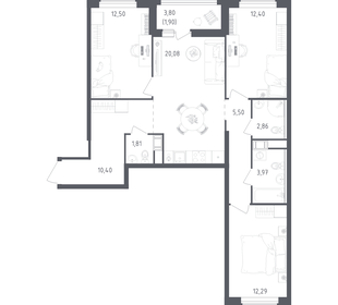 Квартира 83,7 м², 3-комнатная - изображение 1