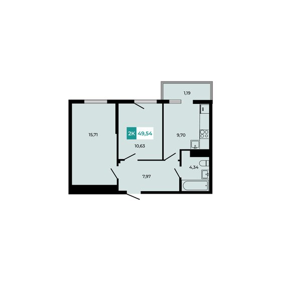 49,5 м², 2-комнатная квартира 7 926 400 ₽ - изображение 44