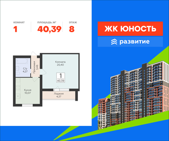 Квартира 40,4 м², 1-комнатная - изображение 1