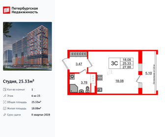 Квартира 25,3 м², студия - изображение 1