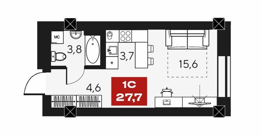 Квартира 27,7 м², 1-комнатные - изображение 1