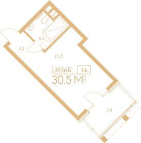 Квартира 30,5 м², 1-комнатные - изображение 1