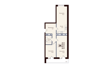 Квартира 63,1 м², 3-комнатная - изображение 1