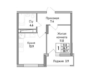 Квартира 38,9 м², 1-комнатная - изображение 1