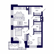 Квартира 56 м², 2-комнатная - изображение 2