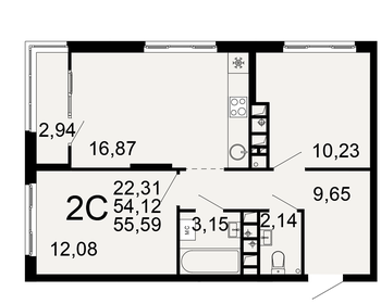 Квартира 55,6 м², 2-комнатная - изображение 1