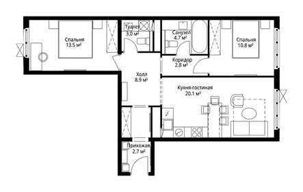 Квартира 66,5 м², 2-комнатная - изображение 2