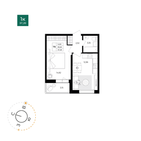 Квартира 35,6 м², 1-комнатная - изображение 1