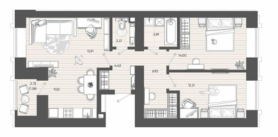 Квартира 70,3 м², 3-комнатная - изображение 2