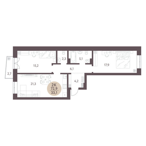 44,2 м², 2-комнатная квартира 12 100 000 ₽ - изображение 35