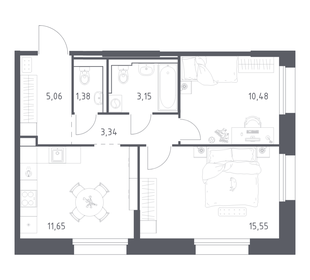 Квартира 50,6 м², 2-комнатная - изображение 1