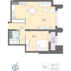 Квартира 56,8 м², 1-комнатная - изображение 2