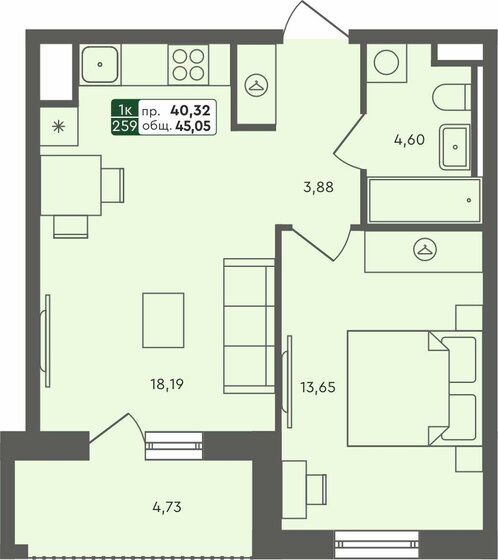 45,3 м², 2-комнатная квартира 4 500 000 ₽ - изображение 107