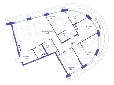 Квартира 124,7 м², 4-комнатная - изображение 1