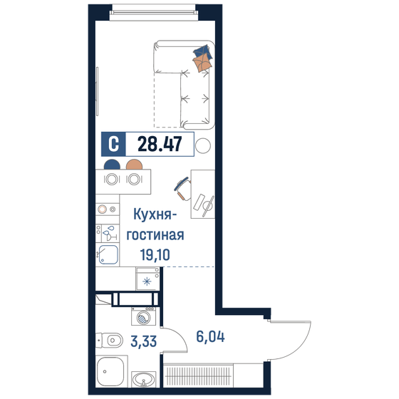 28,5 м², квартира-студия 6 719 632 ₽ - изображение 15
