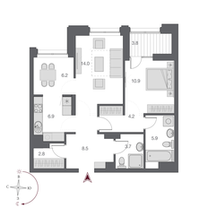 Квартира 62,9 м², 2-комнатная - изображение 2