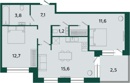 Квартира 54,5 м², 2-комнатная - изображение 1