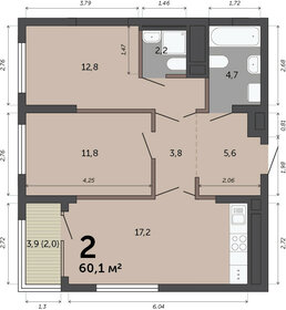 Квартира 60,1 м², 2-комнатная - изображение 1