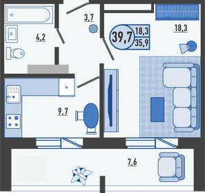 Квартира 40 м², 1-комнатная - изображение 1