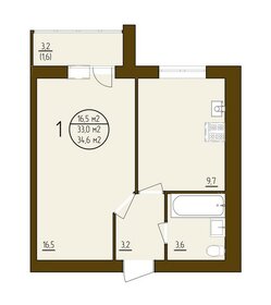 Квартира 34,6 м², 1-комнатная - изображение 1