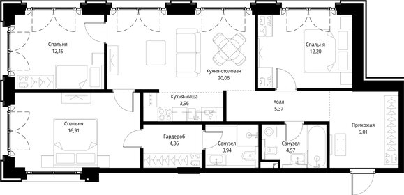 Квартира 92,6 м², 3-комнатная - изображение 2