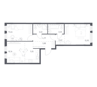 Квартира 59,9 м², 2-комнатная - изображение 1