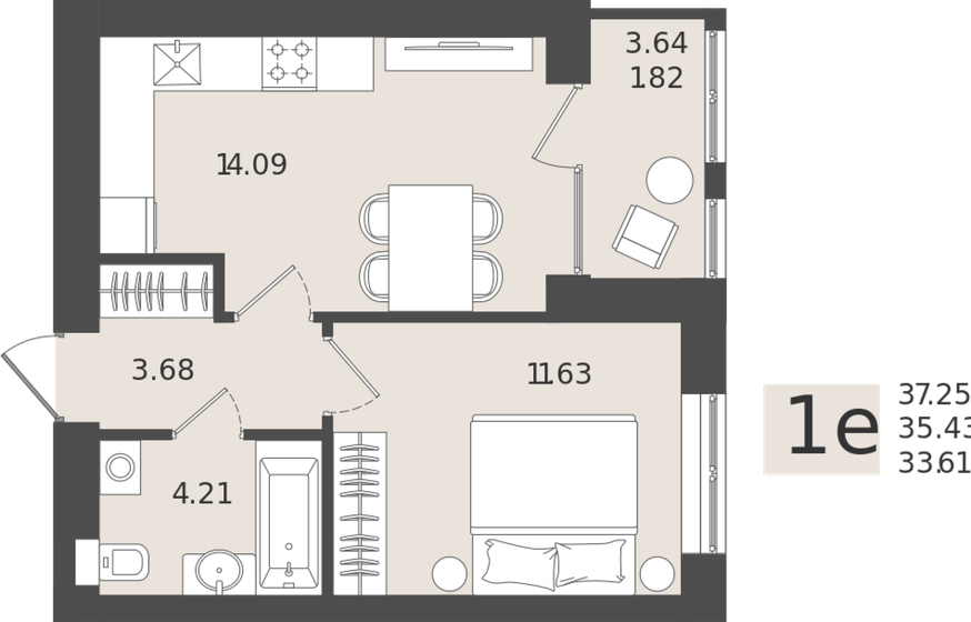 43,8 м², 1-комнатная квартира 8 423 800 ₽ - изображение 28
