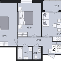 Квартира 66,3 м², 2-комнатная - изображение 2