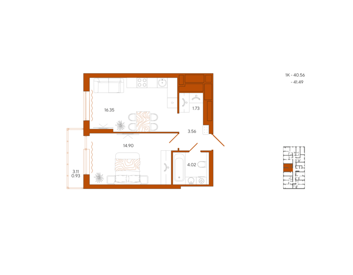 41,9 м², 1-комнатная квартира 4 948 920 ₽ - изображение 39