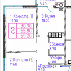 Квартира 59,2 м², 2-комнатная - изображение 2