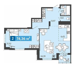 Квартира 74,4 м², 2-комнатная - изображение 1