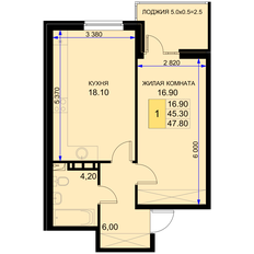 Квартира 47,8 м², 1-комнатная - изображение 2