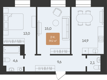 Квартира 60,2 м², 2-комнатная - изображение 1