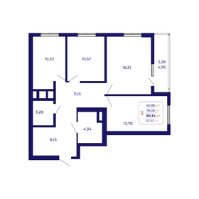 Квартира 80,3 м², 3-комнатная - изображение 1