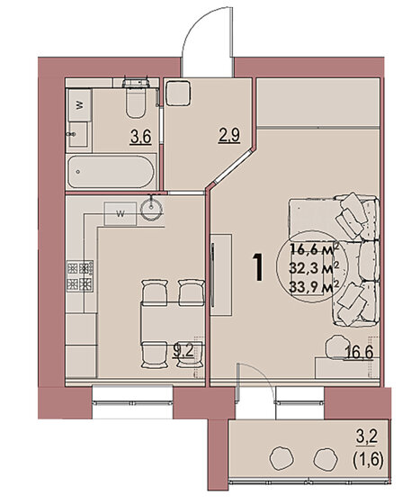 33,7 м², 1-комнатная квартира 2 930 000 ₽ - изображение 62