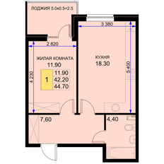 Квартира 44,7 м², 1-комнатная - изображение 2