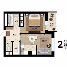 Квартира 38,6 м², 2-комнатная - изображение 1