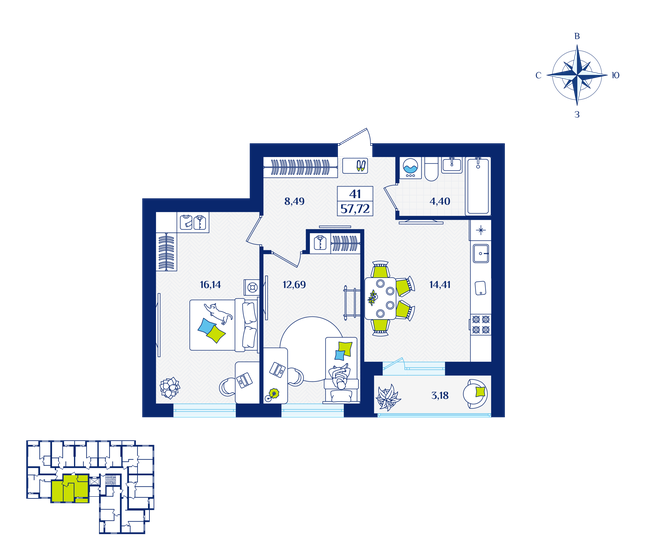 51,9 м², 2-комнатная квартира 7 320 680 ₽ - изображение 26