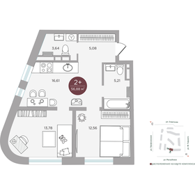 Квартира 56,9 м², 2-комнатная - изображение 1