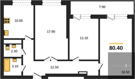 Квартира 80,4 м², 3-комнатная - изображение 1
