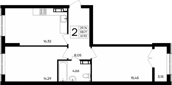 Квартира 61,9 м², 2-комнатная - изображение 1