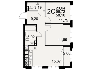 Квартира 58,2 м², 2-комнатная - изображение 1