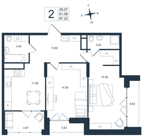Квартира 67,2 м², 2-комнатная - изображение 1