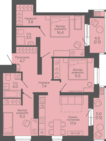 82,5 м², 3-комнатная квартира 12 379 000 ₽ - изображение 30